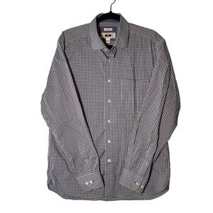 Joseph Abboud Long Sleeve Blue Brown Plaid Button Shirt Size L